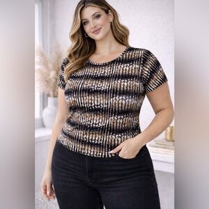 Worthington Petite Stretch Abstract Print Top Size PL Brown Black